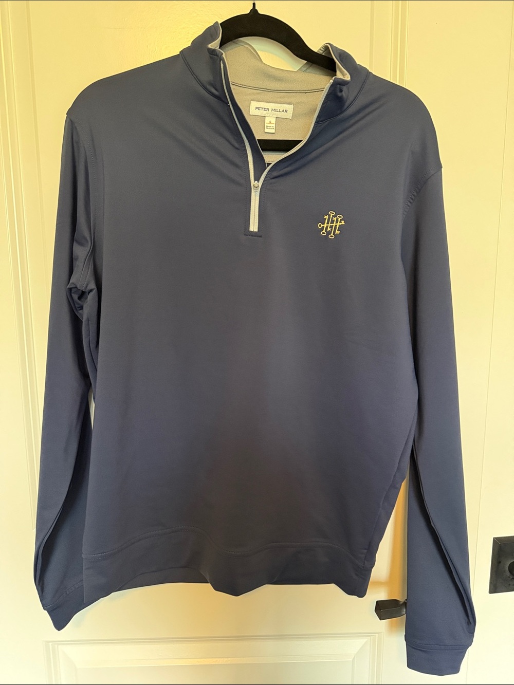 Peter Millar Blade and Bow Navy Quarter-Zip Pullover with Gold Logo